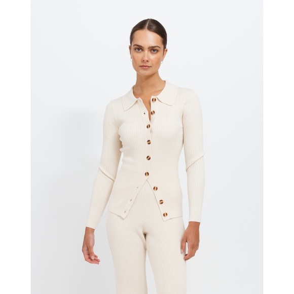 Christy Rib Knit Brunette The Label Cream Ribbed Cardigan - Picture 7 of 9